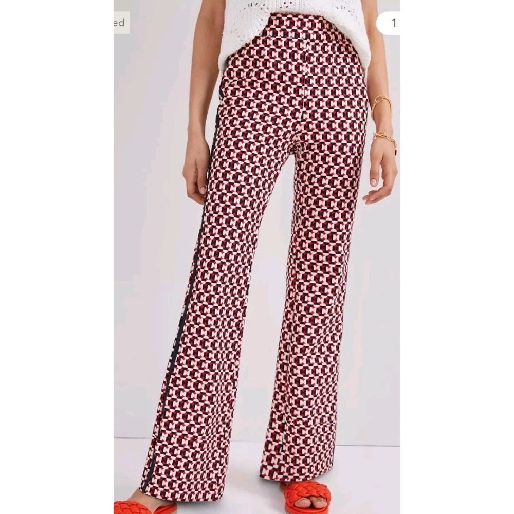 Maeve High Rise Pull On Flare leg Pants Red Geometric Size S *RUN LARGE Stretch